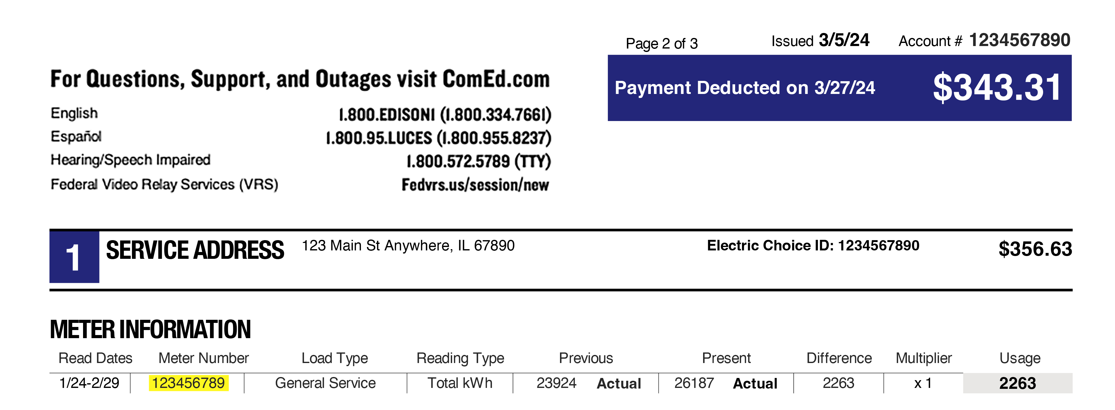 Your ComEd Meter Number